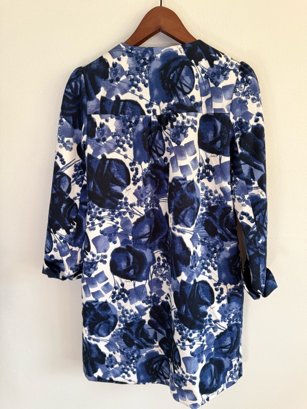 Milly Blue Floral Coat Dress Size 4 Cotton Structured Jacket - Picture 10 of 14